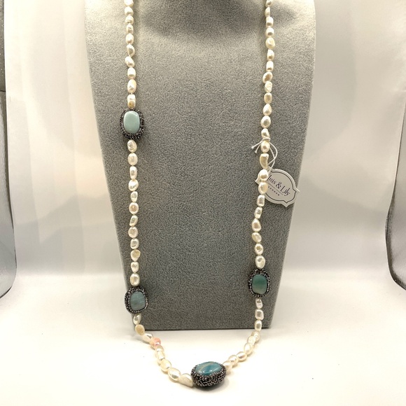 Iris & Lily London New Freshwater Pearl Gemstone Rhinestone Long Necklace - Picture 3 of 16